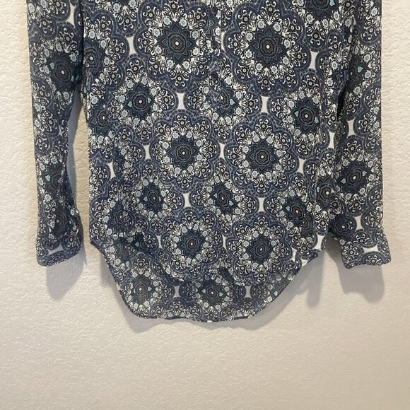 Lucky Brand Blue Floral Mix Print Sheer Long Sleeve Top Size XS Boho Peasant - Picture 3 of 10